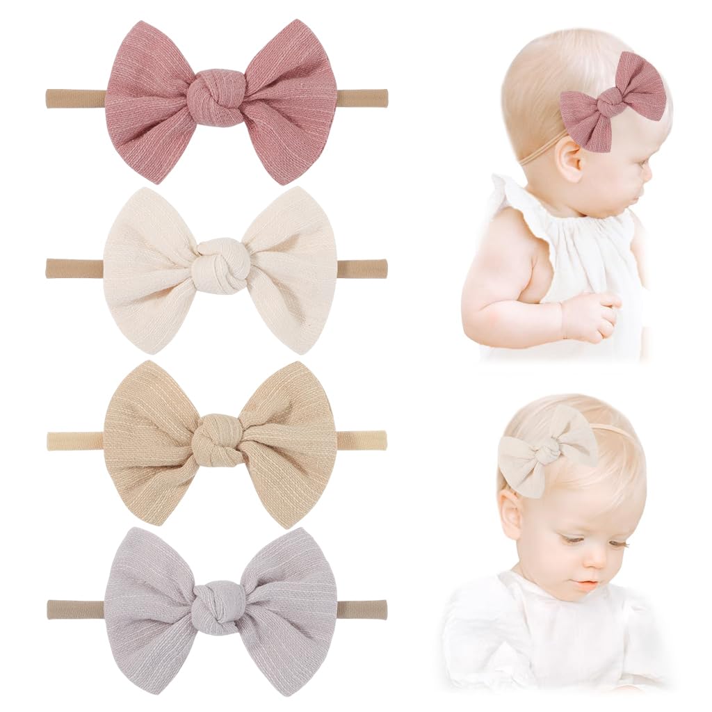 PALAY 4Pcs Bow Headband for Baby Girl Elastic Hair Bands for Babies Soft Cute New Born Baby Hair Band for Baby Girls, Newborn, Infant, Toddler Shower Gift PALAY 4Pcs Bow Headband for Baby Girl Elastic Hair Bands for Babies Soft Cute New Born Baby Hair Band for Baby Girls, Newborn, Infant, Toddler Shower Gift